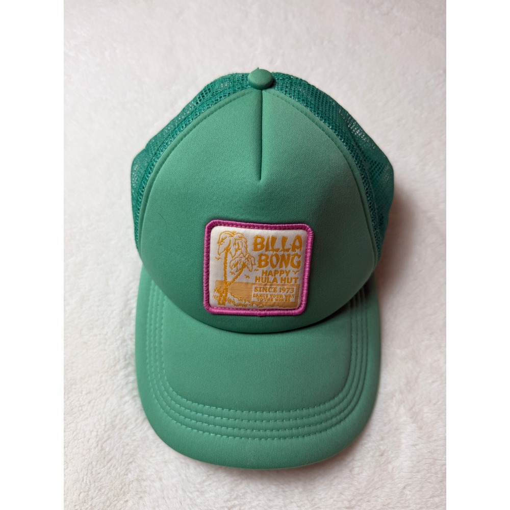 Billabong Happy Hula Hut Adjustable Snapback Trucker Hat Green Tropical Patch